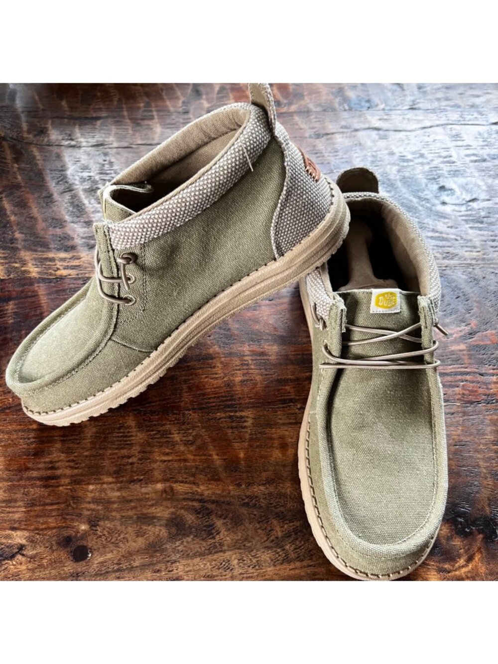 Hey Dude Wally Mid Salt N Stone Mens Canvas Shoes Dusty Olive/Tan M11